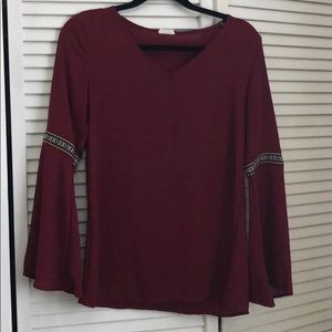 Burgundy bell sleeve with embroidery detail, small